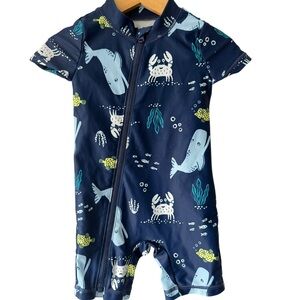 Carter's Navy and Light Blue Sea Infant Rashguard Romper 9 Months